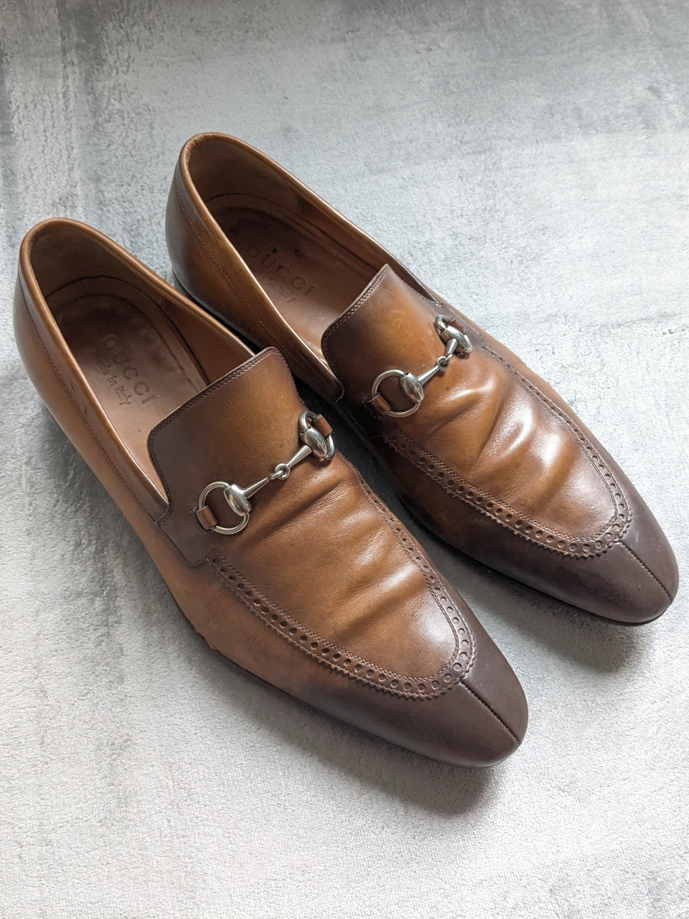 Gucci Men’s Brown Leather Horsebit Loafers US 9 Slip Ons
